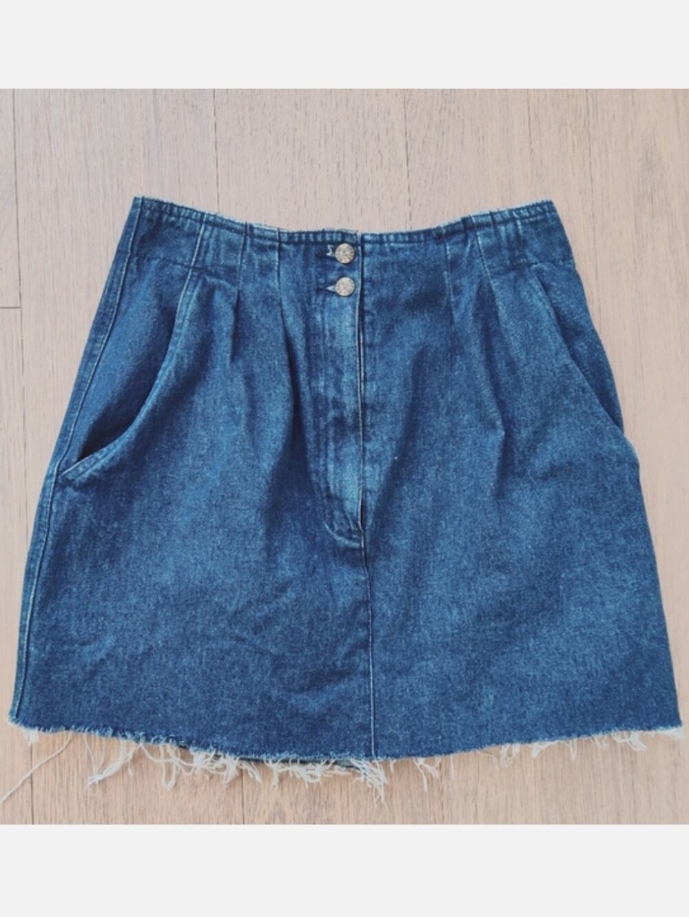 Crazy Horse Denim Skirt with Pockets and Raw Frayed Hem